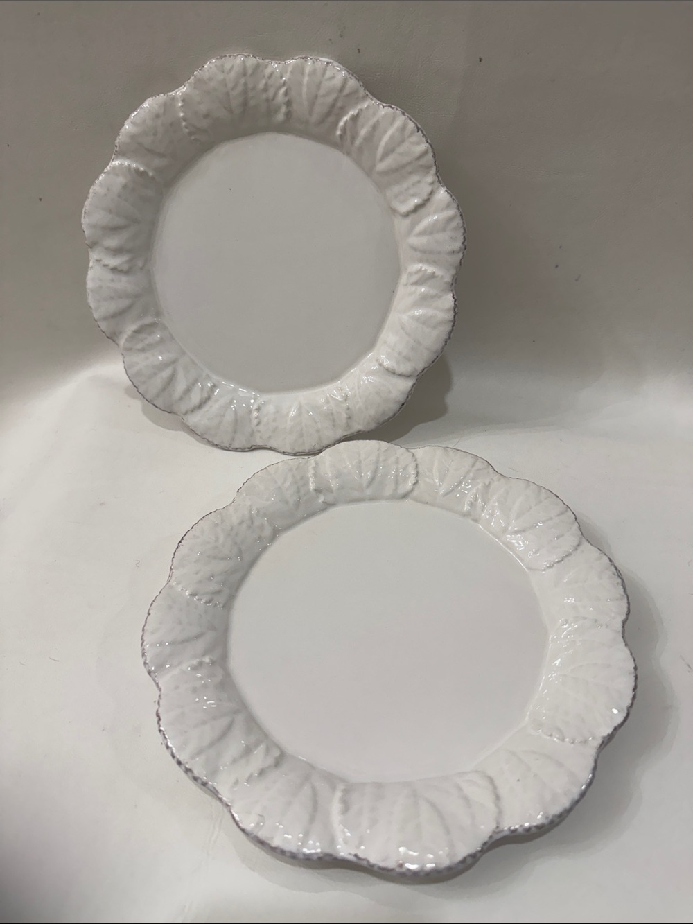 Sur La Table Cabbage 2 White Porcelain Scalloped Ruffled 8 In Bread Plate Sauce